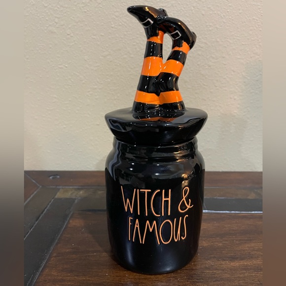 Rae Dunn Holiday Nib Rae Dunn Witch Famous Canister With Leg Topper